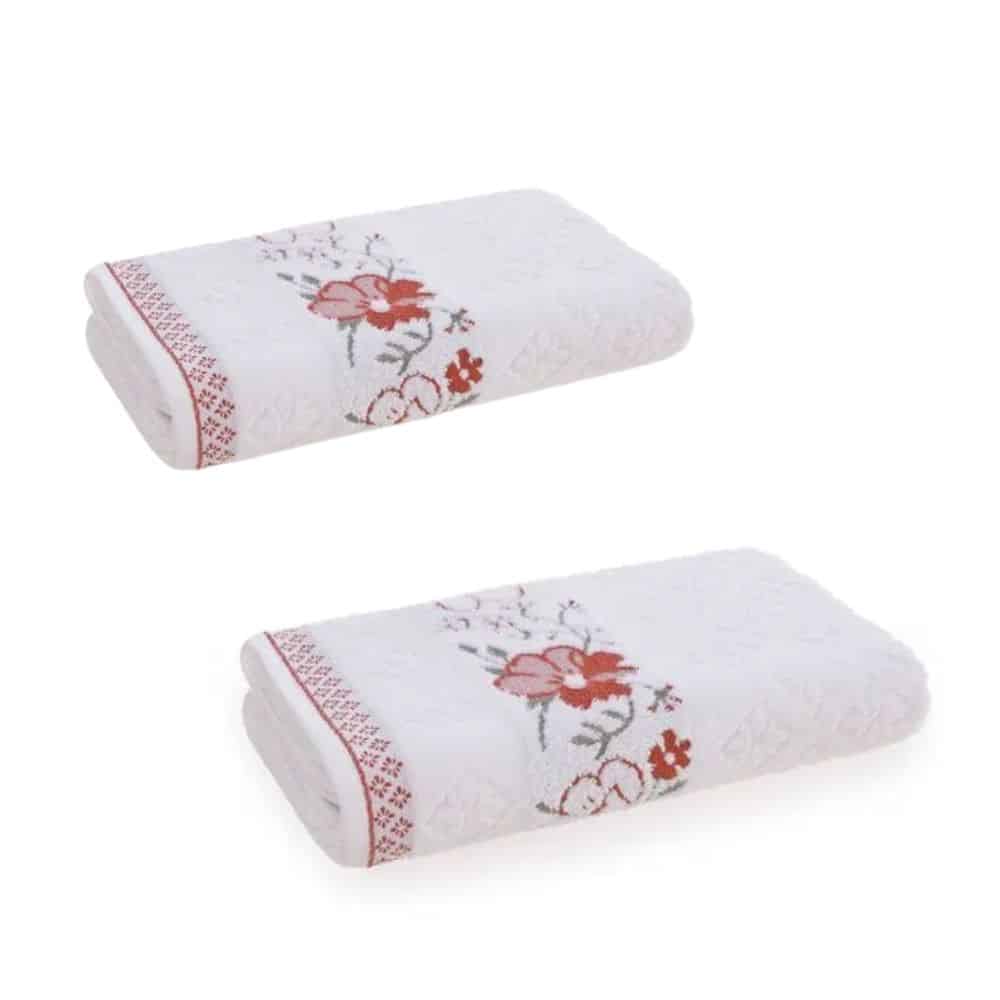 Kit com 2 Toalhas de Rosto YunaFlor Karsten Branco 48x80