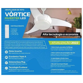 Ventilador de teto Ventisol Vortice Inverter com luminaria led 20w 3 pas com controle Bivolt