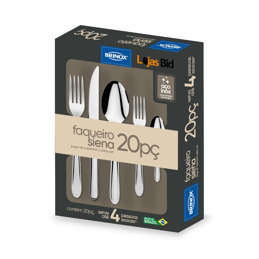 Jogo Talheres Faqueiro Inox Siena Brinox 20 peças