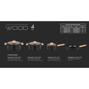 Conjunto de Panelas Indução Wood aluminio forjado 4 peças MTA Concept