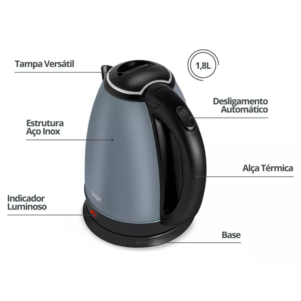 Chaleira Elétrica Térmica Inox Lunar Elgin 1,8 Litros cor: cinza 1200w