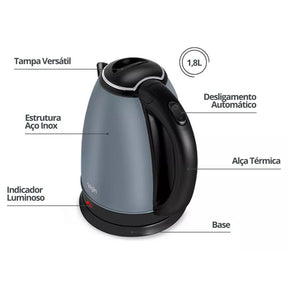 Chaleira Elétrica Térmica Inox Lunar Elgin 1,8 Litros cor: cinza 1200w