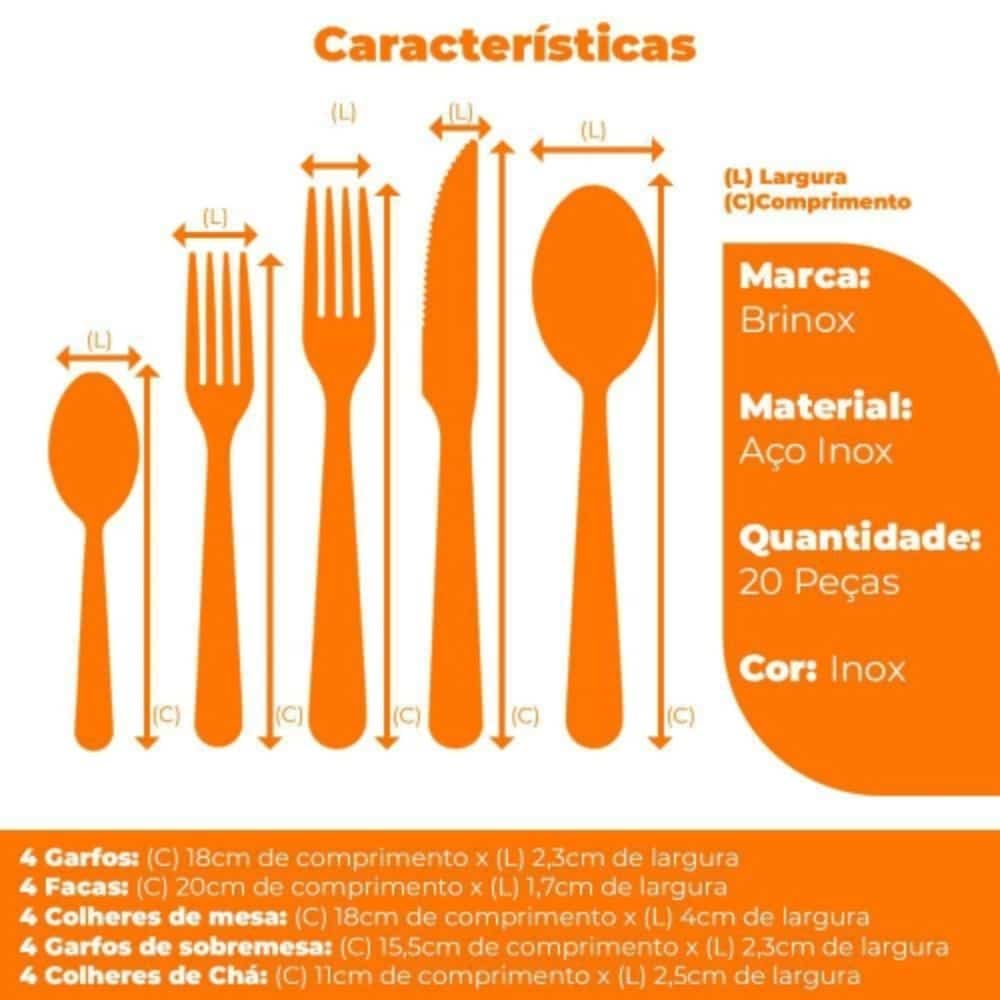 Jogo Talheres Faqueiro Inox Siena Brinox 20 peças