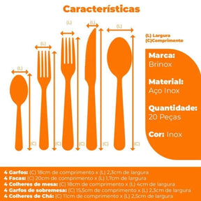Jogo Talheres Faqueiro Inox Siena Brinox 20 peças