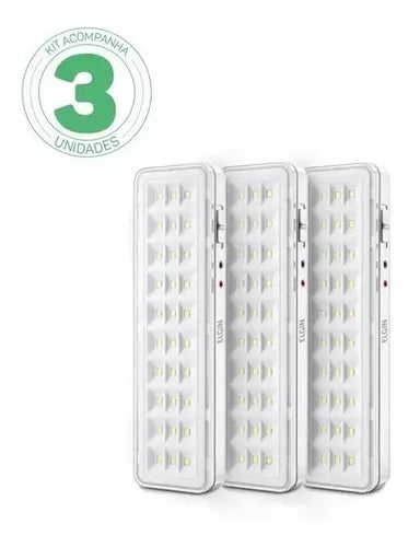 Kit com 3 Luminárias De Emergência 30 Leds Elgin Bivolt 2w